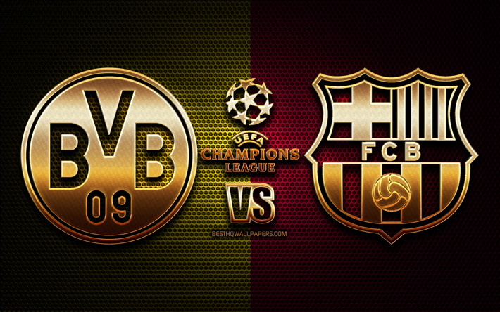 borussia dortmund vs barcelona die gruppe f der uefa champions league, saison 2019-2020, golden logo, borussia dortmund fc, fc barcelona, uefa, borussia dortmund, fc vs fc barcelona