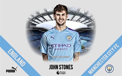 John Stones, Manchester City FC, muotokuva, Englanti jalkapalloilija, puolustaja, Premier League, Englanti, Manchester City 2020 jalkapalloilijat, jalkapallo, Etihad Stadium