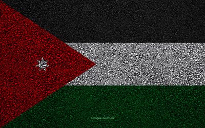 flagge von jordanien, asphalt textur, die flagge auf asphalt, jordanien flagge, asien, jordanien, flaggen von asien l&#228;ndern