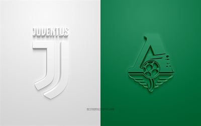 Juventus vs Lokomotiv de Mosc&#250;, de la Liga de Campeones, 2019, promo, partido de f&#250;tbol, Grupo D de la UEFA, Europa, el Lokomotiv de Mosc&#250;, de la Juventus FC, arte 3d, 3d logo