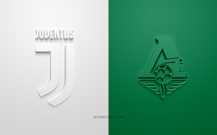 Juventus vs Lokomotiv Moscou, de la Ligue des Champions, 2019, promo, match de football, Groupe D de l&#39;UEFA, d&#39;Europe, du Lokomotiv Moscou, la Juventus FC, art 3d, 3d logo