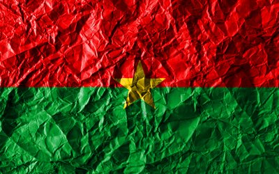Burkina Faso bandeira, 4k, papel amassado, Pa&#237;ses da &#225;frica, criativo, Bandeira de Burkina Faso, s&#237;mbolos nacionais, &#193;frica, Burkina Faso 3D bandeira, Burkina Faso