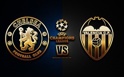 Chelsea vs Valencia, Gruppo H di UEFA Champions League, stagione 2019-2020, logo dorato, Valencia FC, Chelsea FC, UEFA, il Chelsea FC vs Valencia FC