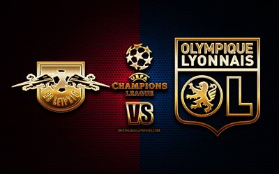 RB Leipzig vs Olympique Lyonnais, Group G, UEFA Champions League, season 2019-2020, golden logo, RB Leipzig FC, Olympique Lyonnais FC, UEFA, RB Leipzig FC vs Olympique Lyonnais FC