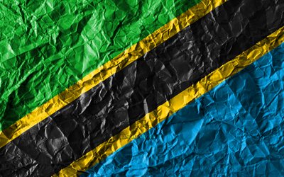 Tanzania bandera, 4k, papel arrugado, los pa&#237;ses Africanos, creativo, con Bandera de Tanzania, los s&#237;mbolos nacionales, &#193;frica, Tanzania 3D de la bandera, Tanzania