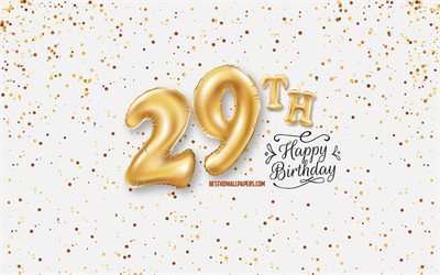 29日お誕生日おめで, 3d風船の文字, お誕生の背景と風船, 29歳の誕生日, 幸せに29歳の誕生日, 白背景, お誕生日おめで, ご挨拶カード