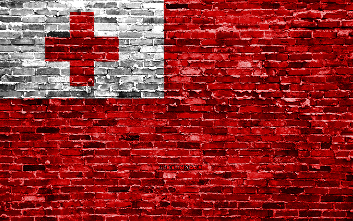 4k, Tongano bandiera, mattoni texture, Oceania, simboli nazionali, Bandiera delle isole Tonga, brickwall, Tonga 3D bandiera, Oceanico paesi, Tonga