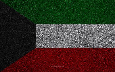 Flag of Kuwait, asphalt texture, flag on asphalt, Kuwait flag, Asia, Kuwait, flags of Asia countries