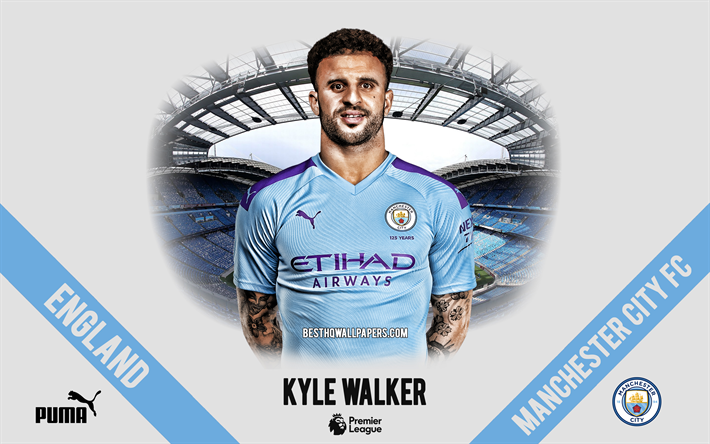 Kyle Walker, el Manchester City FC, el retrato, el futbolista ingl&#233;s, defensor de la Premier League, Inglaterra, el Manchester City futbolistas 2020, el f&#250;tbol, el Etihad Stadium