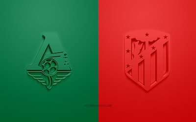 Lokomotiv Moscow vs Atletico Madrid, Mestarien Liigan, 2019, promo, jalkapallo-ottelu, Ryhm&#228; D, UEFA, Euroopassa, Lokomotiv Moskova, Atletico Madrid, 3d art, 3d logo