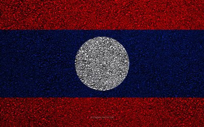Flag of Laos, asphalt texture, flag on asphalt, Laos flag, Asia, Laos, flags of Asia countries