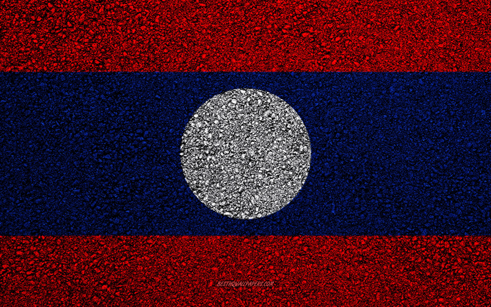 Bandeira do Laos, a textura do asfalto, sinalizador no asfalto, Laos bandeira, &#193;sia, Laos, bandeiras dos pa&#237;ses da &#193;sia