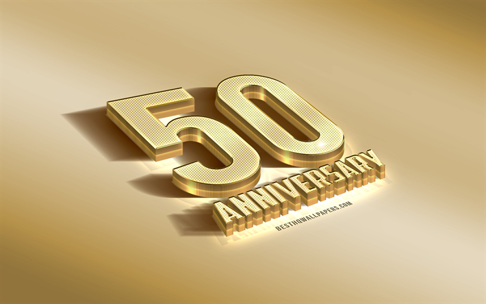 50 &#176; Anniversario segno, golden 3d, simbolo, Anniversario d&#39;oro sfondo, 50 &#176; Anniversario, creativo, arte 3d, 50 Anni, Anniversario, 3d, segno di Anniversario