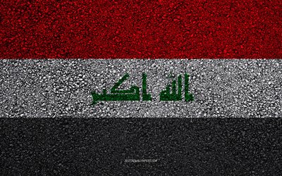 Flag of Iraq, asphalt texture, flag on asphalt, Iraq flag, Asia, Iraq, flags of Asia countries