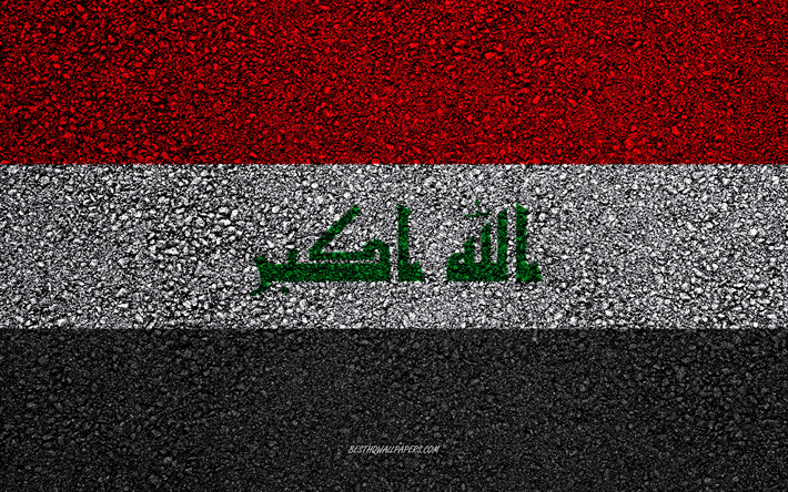 flagge von irak, asphalt textur, die flagge auf asphalt, irak flagge, asien, irak, flaggen von asien l&#228;ndern
