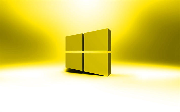 Windows 10 yellow logo, creative, OS, yellow abstract background, Windows 10 3D logo, brands, Windows 10 logo, artwork, Windows 10