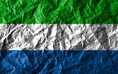 Sierra Leone flag, 4k, crumpled paper, African countries, creative, Flag of Sierra Leone, national symbols, Africa, Sierra Leone 3D flag, Sierra Leone