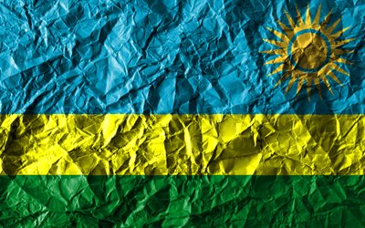 Ruanda Ruanda bayrağı, 4k, buruşuk kağıt, Afrika &#252;lkeleri, yaratıcı, Bayrak, ulusal semboller, Afrika, Ruanda, 3D bayrak