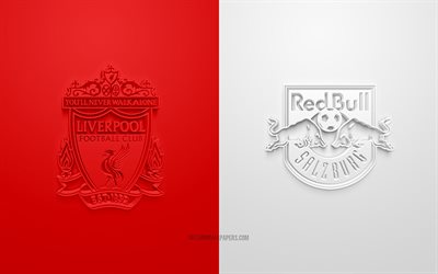 Liverpool vs FC Red Bull Salzburg, de la Ligue des Champions, 2019, promo, match de football, Groupe E de l&#39;UEFA, l&#39;Europe, le Liverpool FC, le FC Red Bull Salzburg, art 3d, 3d logo