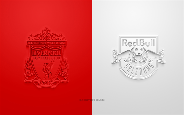 Liverpool vs FC Red Bull Salzburg, de la Liga de Campeones, 2019, promo, partido de f&#250;tbol, Grupo E de la UEFA, Europa, el Liverpool FC, FC Red Bull Salzburg, arte 3d, 3d logo