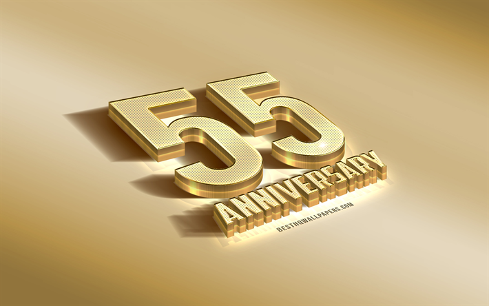 55 &#176; Anniversario segno, golden 3d, simbolo, Anniversario d&#39;oro sfondo, 55 &#176; Anniversario, creative 3d art, 55 Anni, Anniversario, 3d, segno di Anniversario