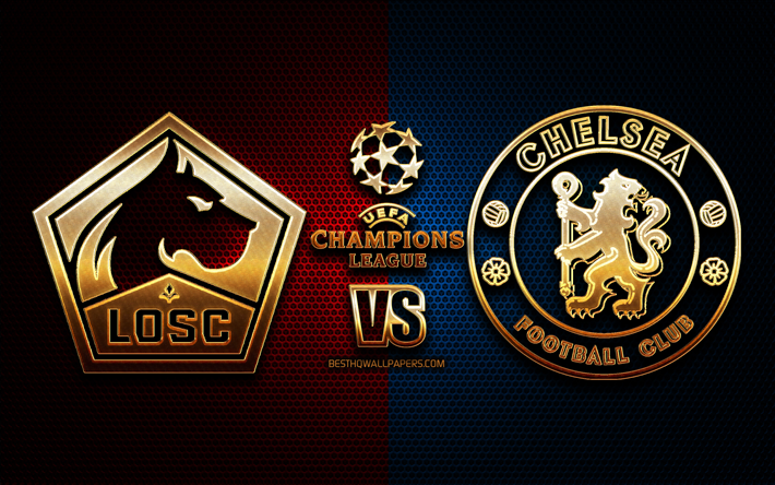 Lille vs Chelsea, Gruppo H di UEFA Champions League, stagione 2019-2020, logo oro, Lilla FC, Chelsea FC, UEFA, Lille FC vs Chelsea FC