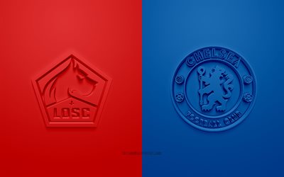 LOSC Lille vs Chelsea FC, Champions League, 2019, promo, football match, Group H, UEFA, Europe, LOSC Lille, Chelsea FC, 3d art, 3d logo, Lille vs Chelsea