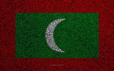 Flag of Maldives, asphalt texture, flag on asphalt, Maldives flag, Asia, Maldives, flags of Asia countries