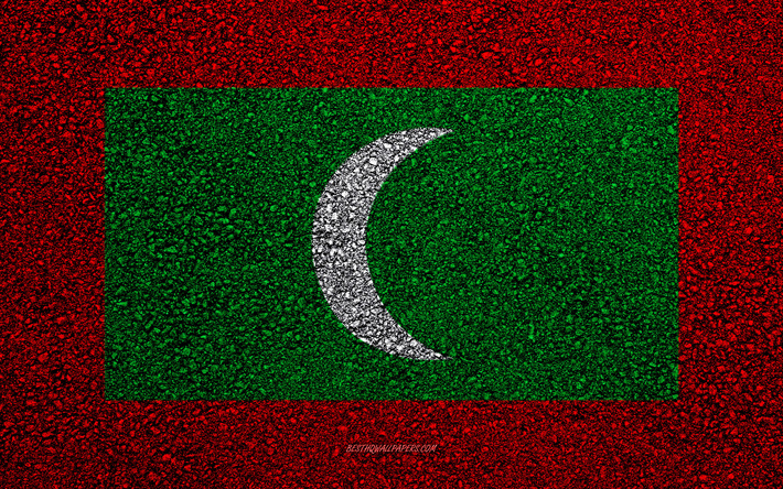 Asfalt &#252;zerinde Maldivler bayrağı, asfalt doku, bayrak, Asya &#252;lkelerinin bayrak, Asya, Maldivler, Maldivler bayrakları