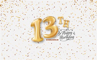 13日お誕生日おめで, 3d風船の文字, お誕生の背景と風船, 13歳の誕生日, 嬉しい13歳の誕生日, 白背景, お誕生日おめで, ご挨拶カード