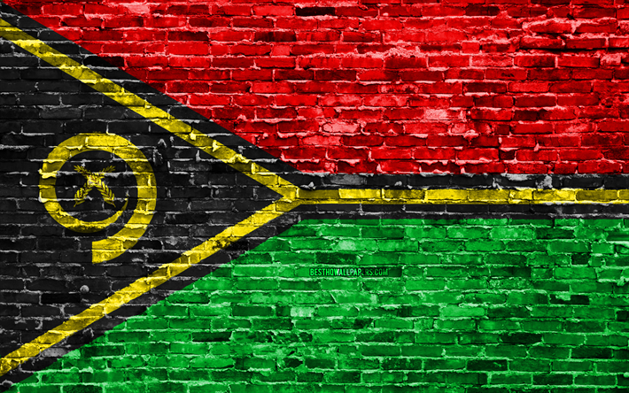 4k, Vanuatu bandeira, tijolos de textura, Oceania, s&#237;mbolos nacionais, Bandeira da rep&#250;blica de Vanuatu, brickwall, Vanuatu 3D bandeira, Oceania pa&#237;ses, Vanuatu