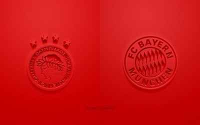Olympiacos le Pir&#233;e vs FC Bayern Munich, en Ligue des Champions, 2019, promo, match de football, Groupe B de l&#39;UEFA, l&#39;Europe, l&#39;Olympiacos le Pir&#233;e, le Chelsea FC, art 3d, logo 3d, l&#39;Olympiacos vs Bayern Munich