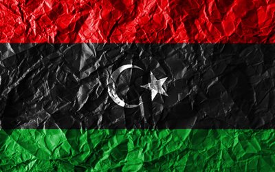 Libyenne, 4k, papier froiss&#233;, les pays Africains, cr&#233;ative, le Drapeau de la Libye, les symboles nationaux, l&#39;Afrique, la Libye 3D drapeau de la Libye