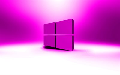 Windows 10 purple logo, creative, OS, purple abstract background, Windows 10 3D logo, brands, Windows 10 logo, artwork, Windows 10
