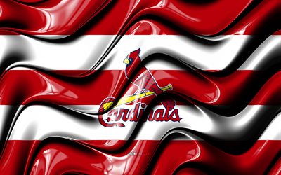 St Louis Cardinals flag, 4k, red and white 3D waves, MLB, american baseball team, St Louis Cardinals logo, baseball, St Louis Cardinals