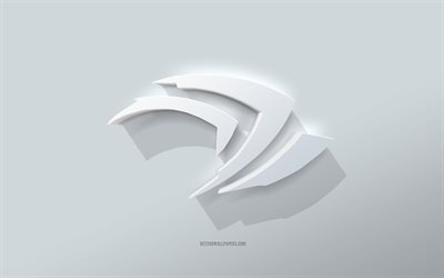 Logo Nvidia, sfondo bianco, logo Nvidia 3d, arte 3d, Nvidia, emblema 3d Nvidia