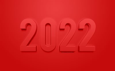 Fond 3D rouge 2022, Nouvel An 2022, Bonne ann&#233;e 2022, Fond rouge, Concepts 2022, Arri&#232;re-plan 2022, Art 3D 2022, Nouvelle ann&#233;e 2022