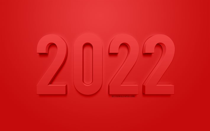 Punainen 2022 3D-tausta, 2022 Uusi vuosi, Hyv&#228;&#228; uutta vuotta 2022, Punainen tausta, 2022 konseptit, 2022 tausta, 2022 3D-taide, Uusi 2022 Vuosi