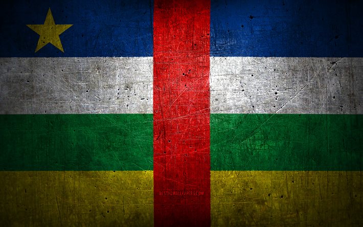 metallflagge der zentralafrikanischen republik, grunge-kunst, afrikanische l&#228;nder, tag der zentralafrikanischen republik, nationale symbole, flagge der zentralafrikanischen republik, metallflaggen, afrika, zentralafrikanische republik