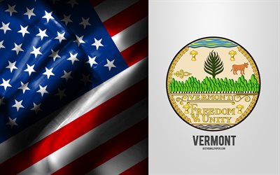 Seal of Vermont, USA Flag, Vermont emblem, Vermont coat of arms, Vermont badge, American flag, Vermont, USA