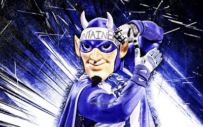 4k, Blue Devil, grunge art, mascot, Duke Blue Devils, NCAA, blue abstract rays, Duke Blue Devils mascot, NCAA mascots, official mascot, Blue Devil mascot