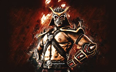 Shao Kahn, Mortal Kombat Mobile, Shao Kahn MK Mobile, Mortal Kombat, sfondo di pietra arancione, personaggi di Mortal Kombat Mobile, arte grunge, Shao Kahn Mortal Kombat