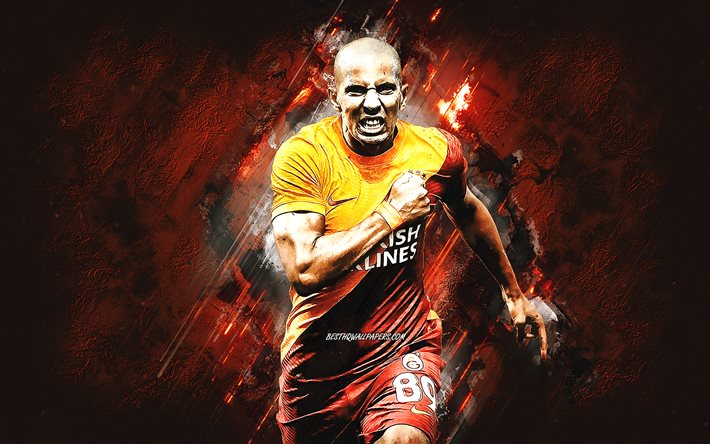Sofiane Feghouli, Galatasaray, futebolista argelino, meio-campista, fundo de pedra laranja, futebol, Turquia