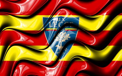 Lecce FC flag, 4k, red and yellow 3D waves, Serie A, italian football club, US Lecce, football, Lecce logo, soccer, Lecce FC