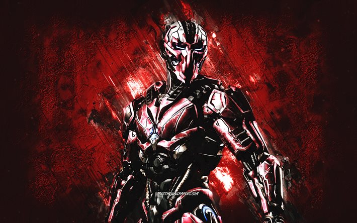 Triborg, Mortal Kombat Mobile, Triborg MK Mobile, Mortal Kombat, punainen kivi tausta, Mortal Kombat Mobile -hahmot, grunge -taide, Triborg Mortal Kombat