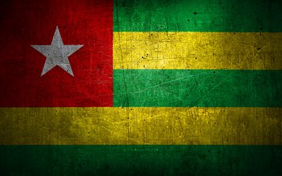 Togolese metal flag, grunge art, African countries, Day of Togo, national symbols, Togo flag, metal flags, Flag of Togo, Africa, Togolese flag, Togo