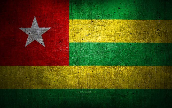 Togo metal bayrak, grunge sanat, Afrika ülkeleri, Togo Günü, ulusal semboller, Togo bayrağı, metal bayraklar, Togo Bayrağı, Afrika, Togo