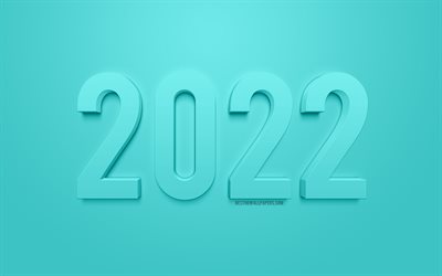 Light blue 2022 3D background, 2022 New Year, Happy New Year 2022, Light blue background, 2022 concepts, 2022 background, 2022 3D art, New 2022 Year
