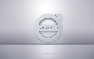 Volvo 3d white logo, gray background, Volvo logo, creative 3d art, Volvo, 3d emblem