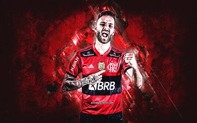 Leo Pereira, Flamengo, red stone background, Brazilian soccer player, Clube de Regatas do Flamengo, Brazil, soccer